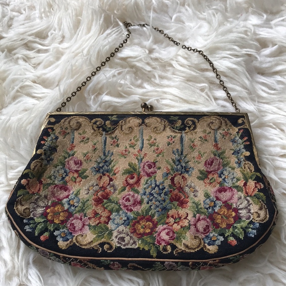 Vintage Petitpoint Tapestry Bag & Compact - Picture 4 of 17